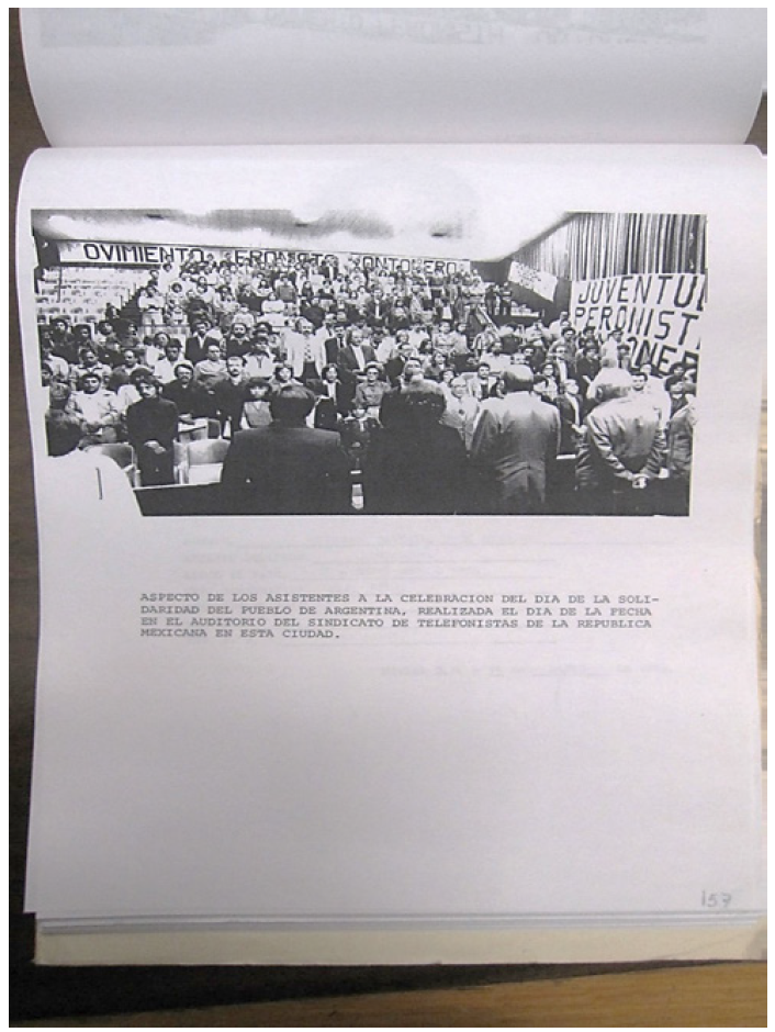 Figura 1. Registro de la dfs del acto realizado por el Movimiento Peronista Montoneros en el Sindicato de Telefonistas de México