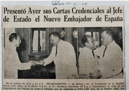 Figura 2. Presentación de credenciales de Giménez Caballero a Stroessner, 1958